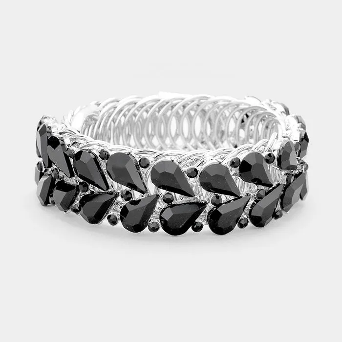 Crystal Black Teardrop Adjustable Pageant Bracelet | Prom Bracelet | 396007