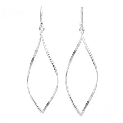 Curved Marquise Shape Sterling Silver Dangle Earrings