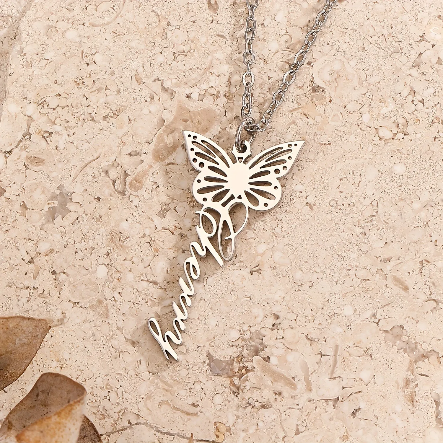 Custom Butterfly Necklace - Personalized Stainless Steel Name Necklace
