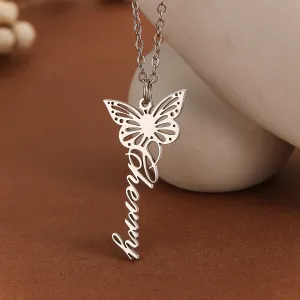 Custom Butterfly Necklace - Personalized Stainless Steel Name Necklace