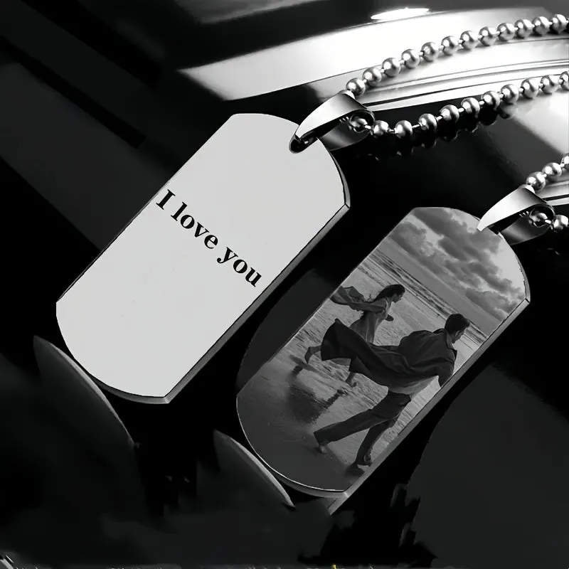 Custom Engraved Necklace with Text and Photo Pendant 201 Stainless Steel