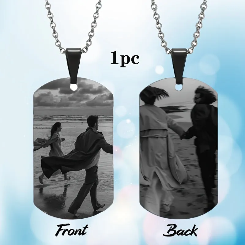 Custom Engraved Necklace with Text and Photo Pendant 201 Stainless Steel