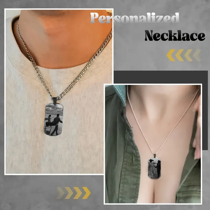 Custom Engraved Necklace with Text and Photo Pendant 201 Stainless Steel