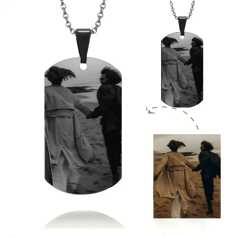 Custom Engraved Necklace with Text and Photo Pendant 201 Stainless Steel