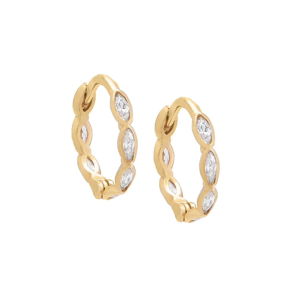 CZ Marquise Bezel Huggie Earring 14K