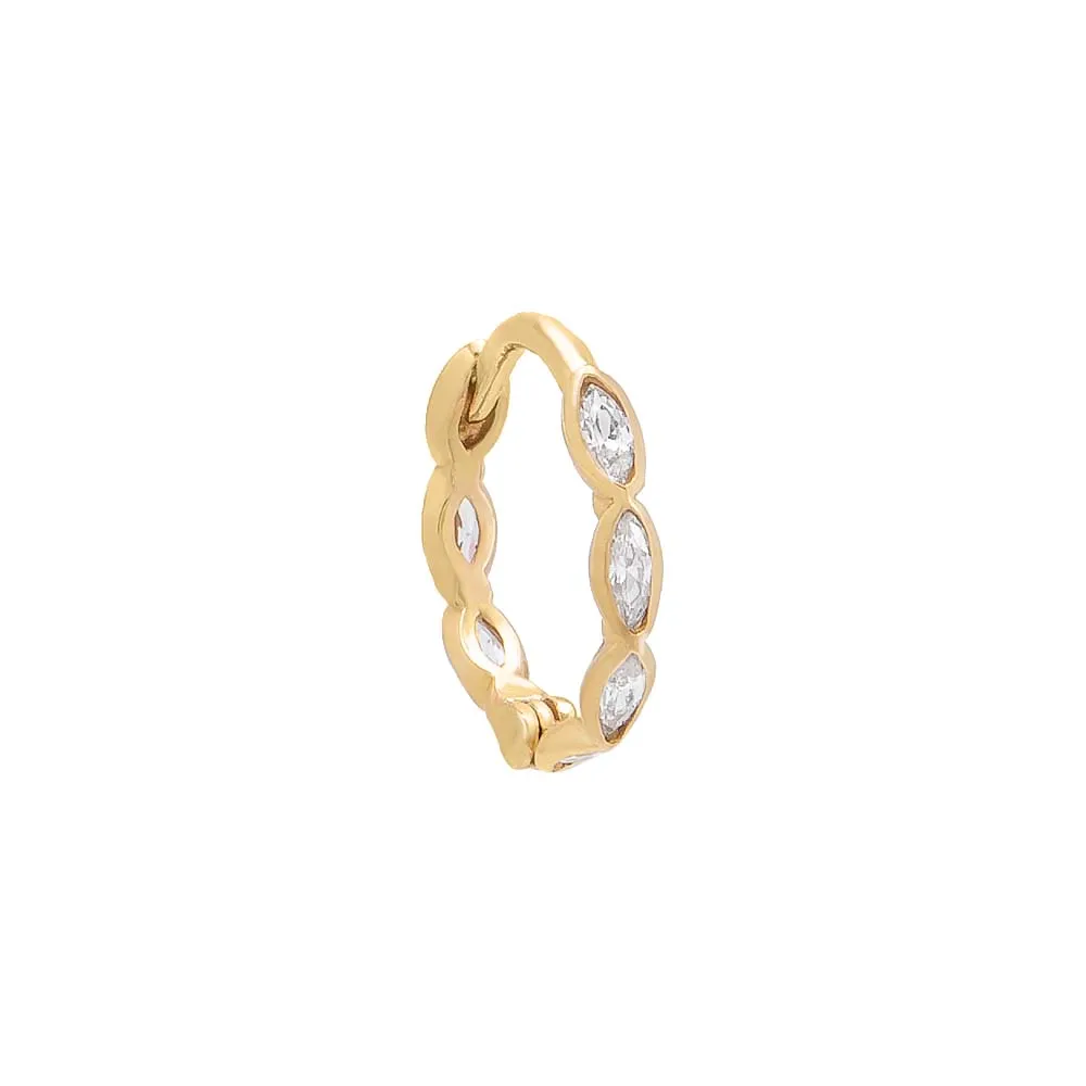 CZ Marquise Bezel Huggie Earring 14K