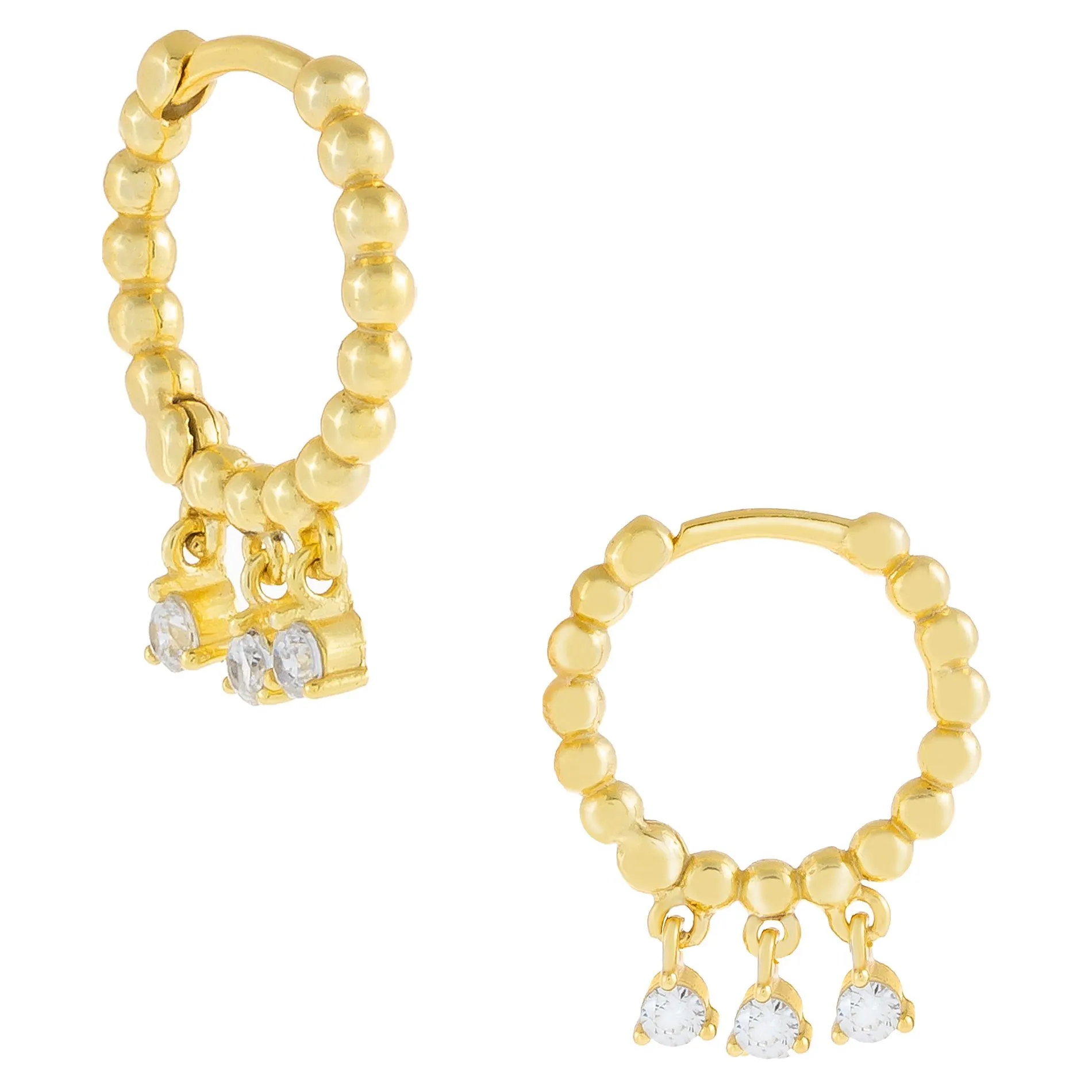 Dangling CZ Beaded Huggie Earring