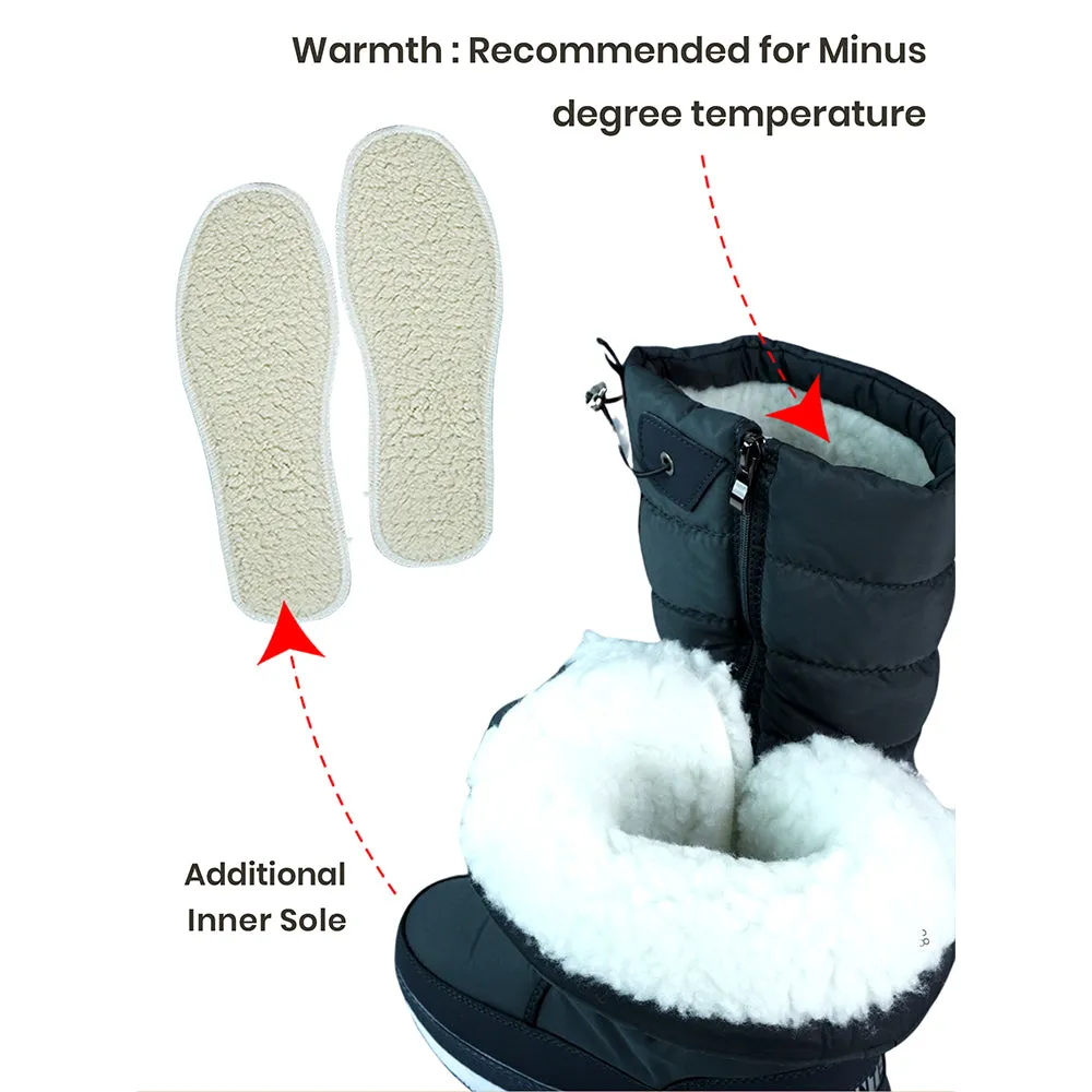 Deep Black, High Rise Waterproof Winter Snow Boots for Women for minus temperature