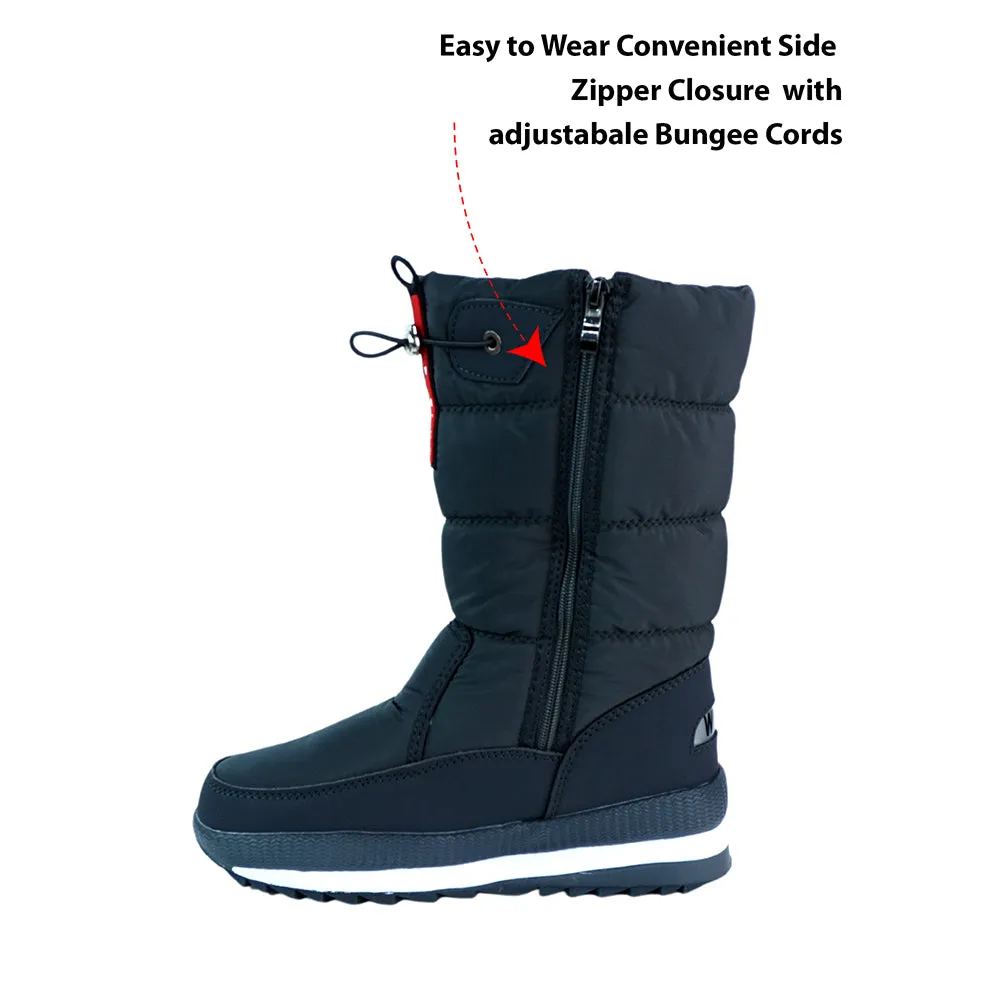 Deep Black, High Rise Waterproof Winter Snow Boots for Women for minus temperature