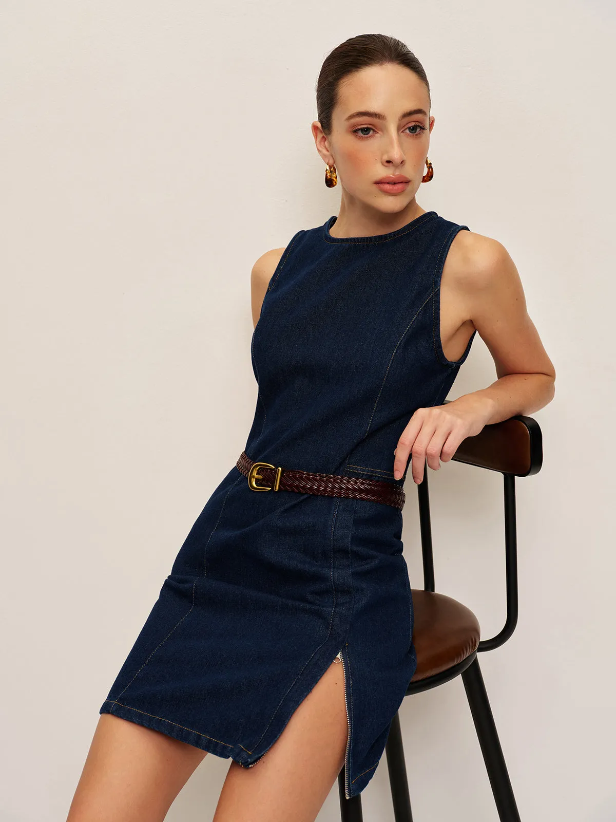 Denim Shift Dress Without Belt