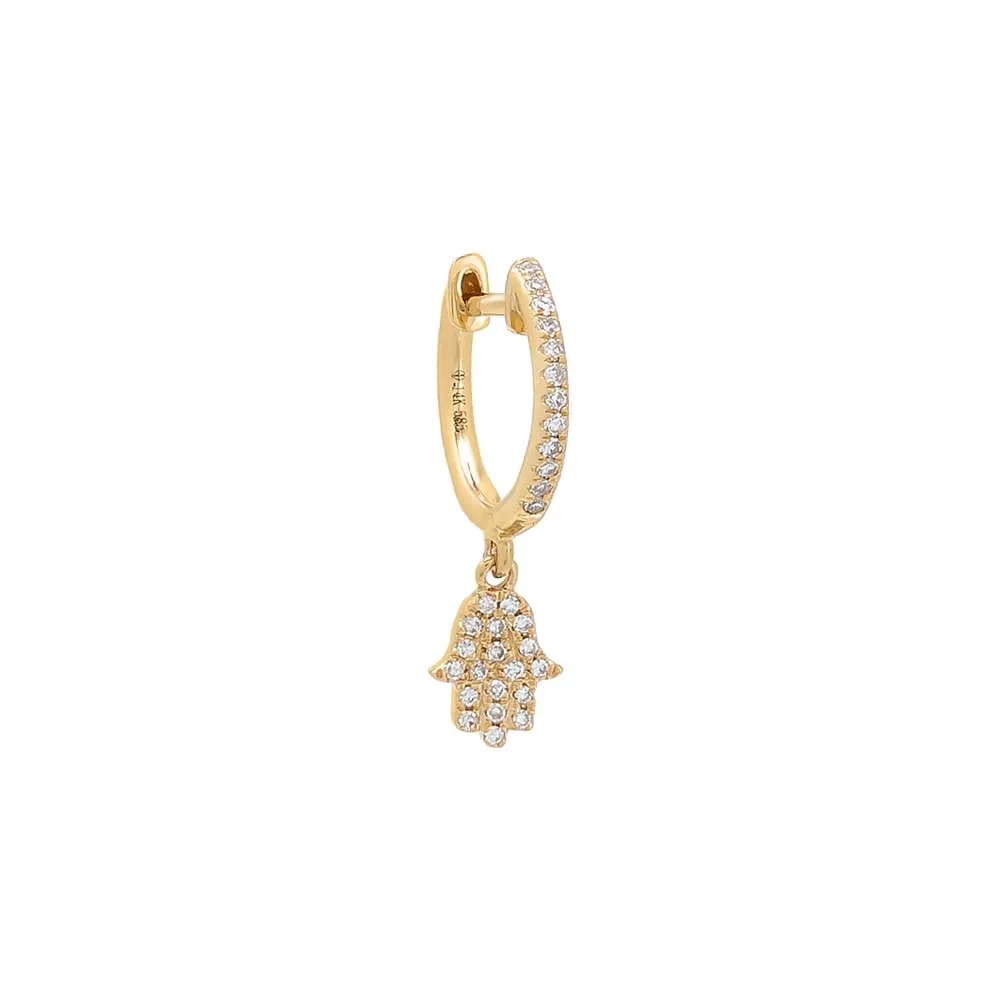 Diamond Dangling Pavé Hamsa Huggie Earring 14K