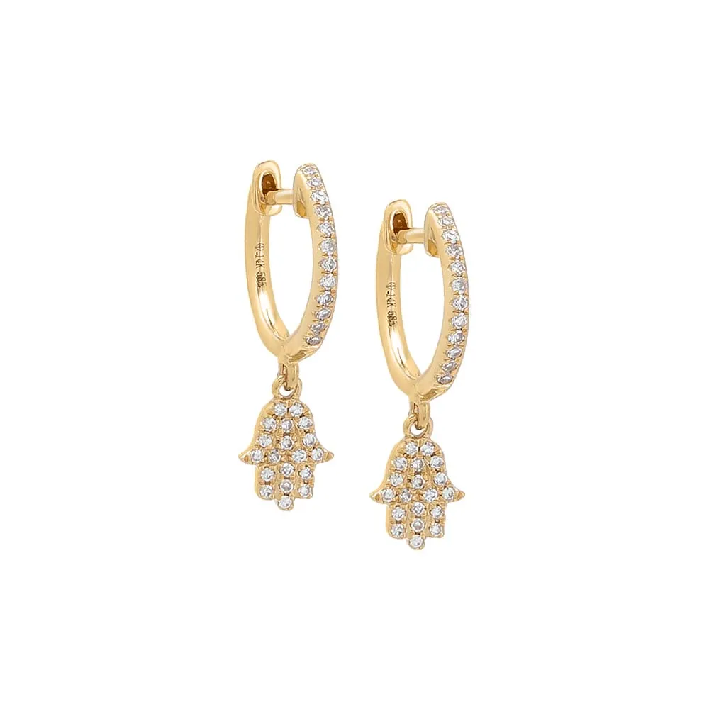 Diamond Dangling Pavé Hamsa Huggie Earring 14K