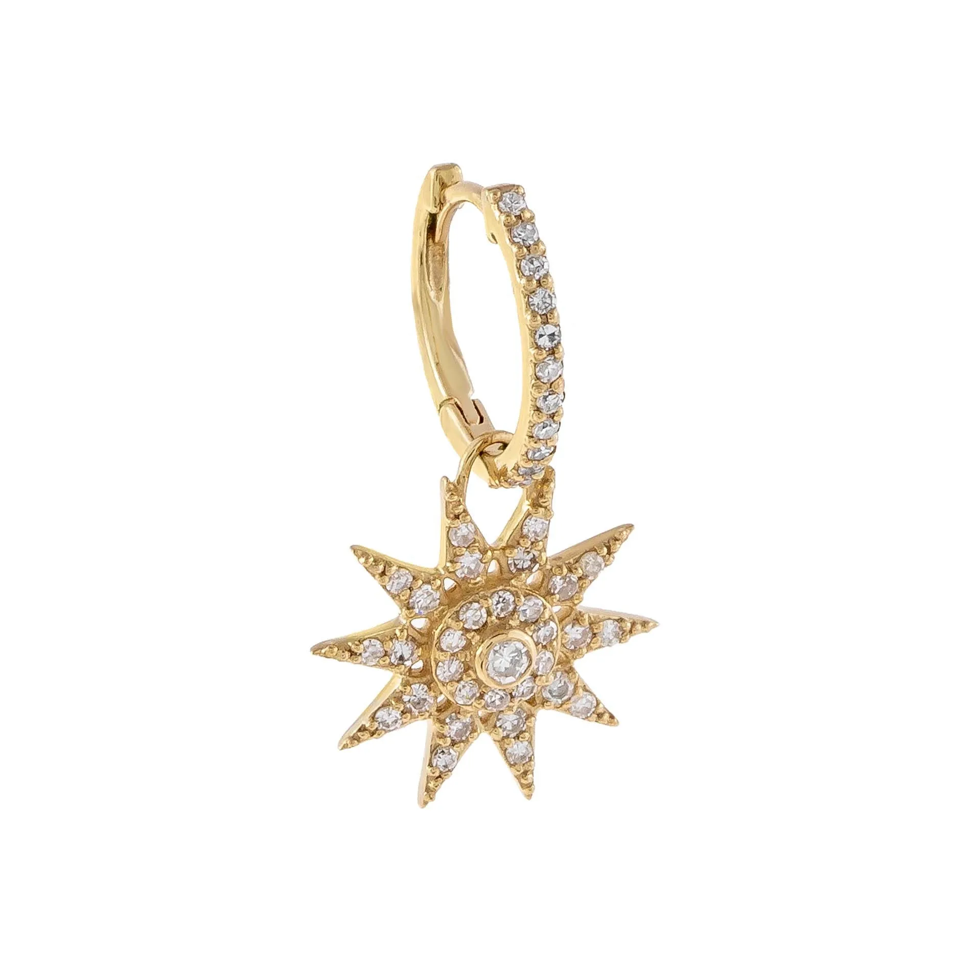 Diamond Starburst Charm Huggie Earring 14K