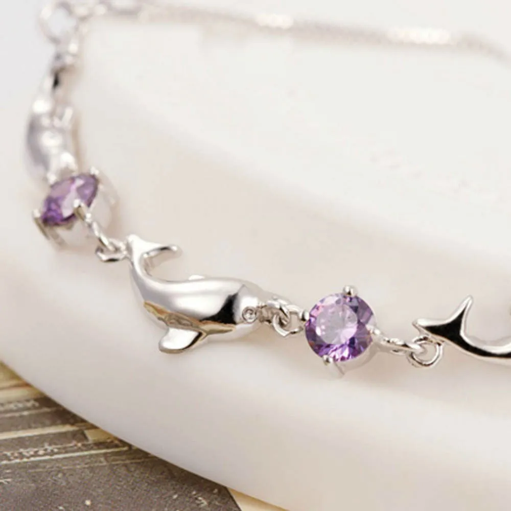 Dolphins Crystal and Silver Plated Bracelet