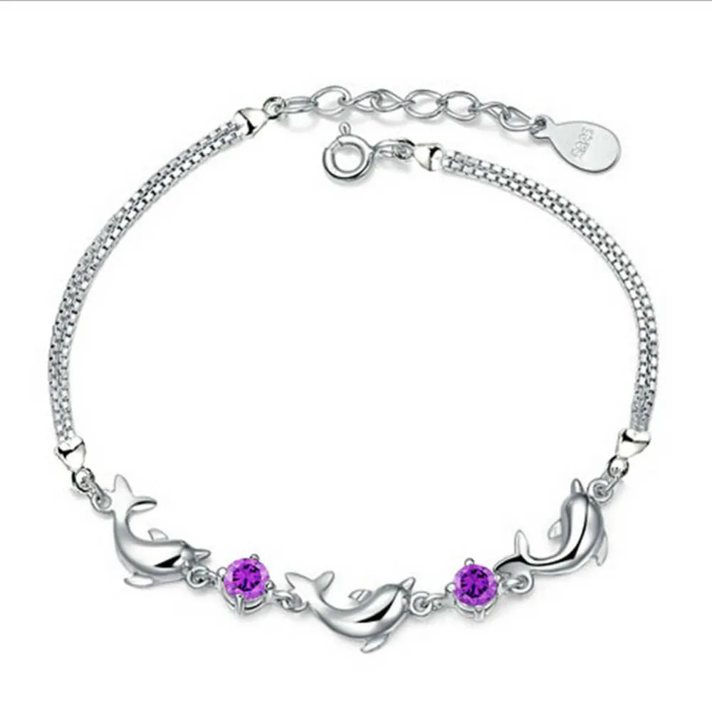 Dolphins Crystal and Silver Plated Bracelet