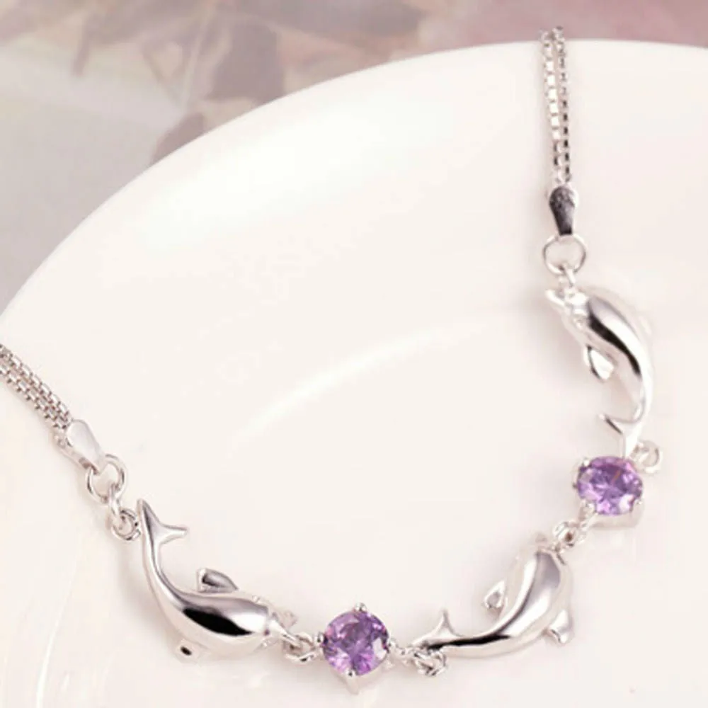 Dolphins Crystal and Silver Plated Bracelet