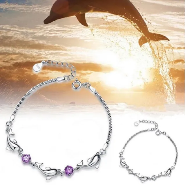 Dolphins Crystal and Silver Plated Bracelet