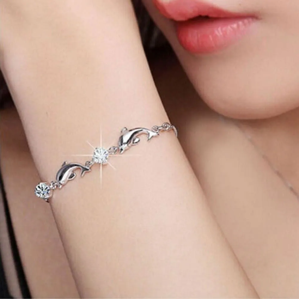 Dolphins Crystal and Silver Plated Bracelet