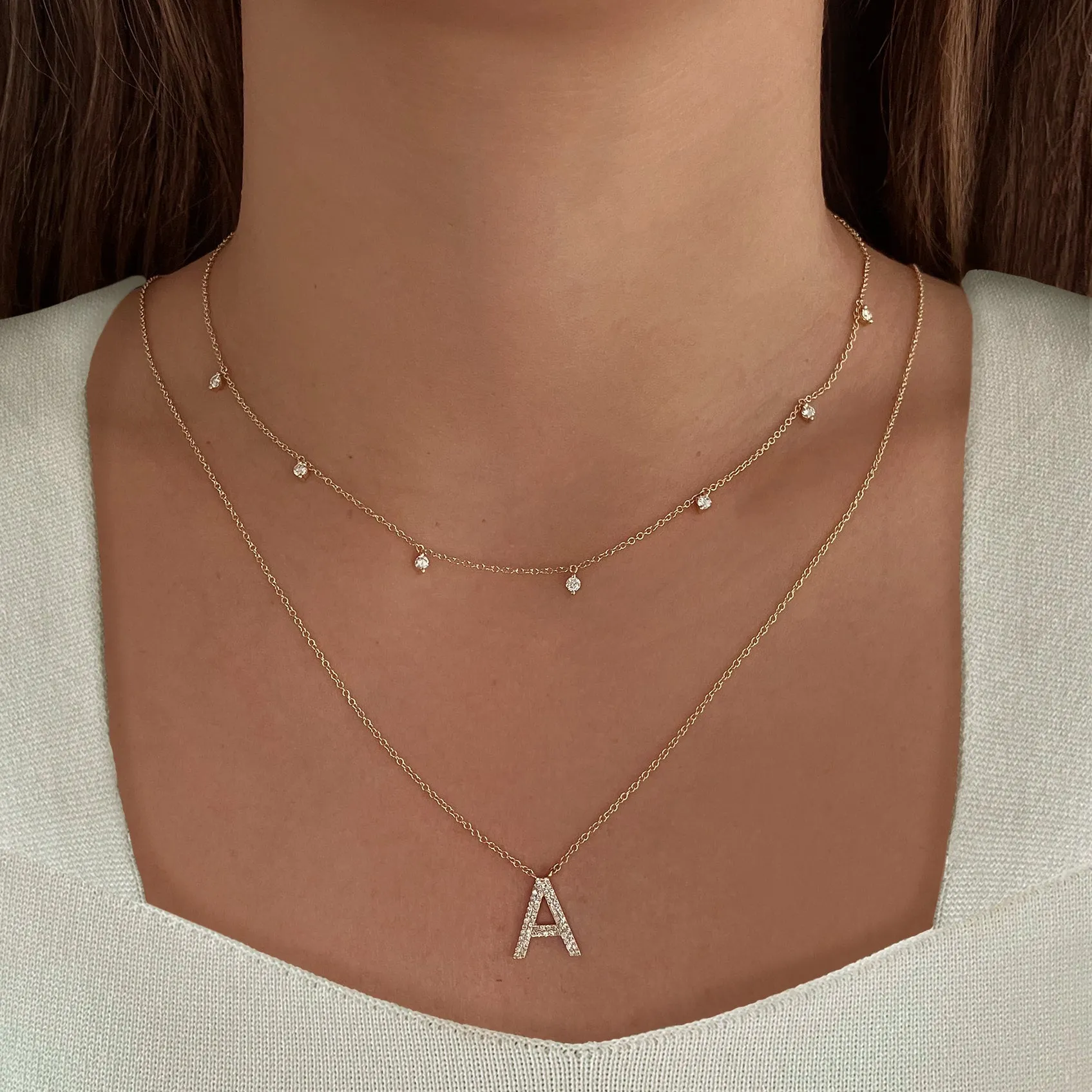 Double Row Pave Initial Necklace
