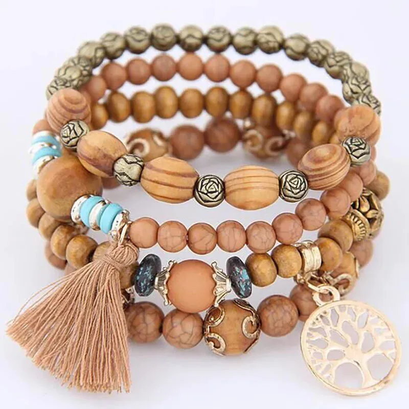 Elastic Multicolor Crystal Beads Bracelet Tassel Wing Letters
