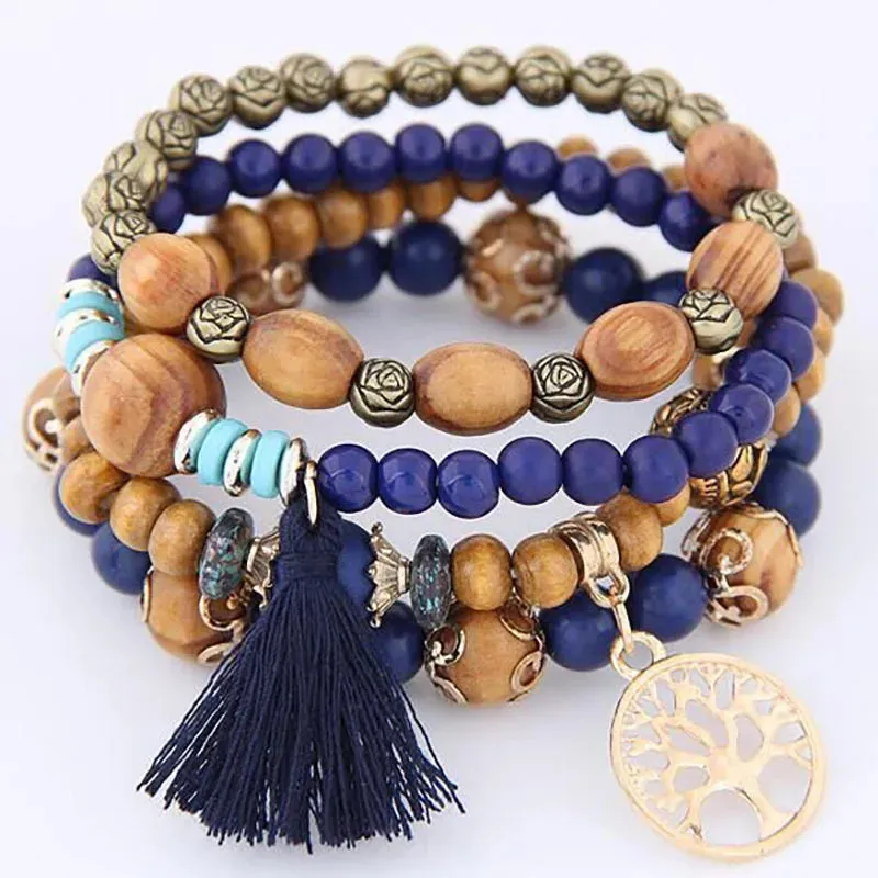 Elastic Multicolor Crystal Beads Bracelet Tassel Wing Letters