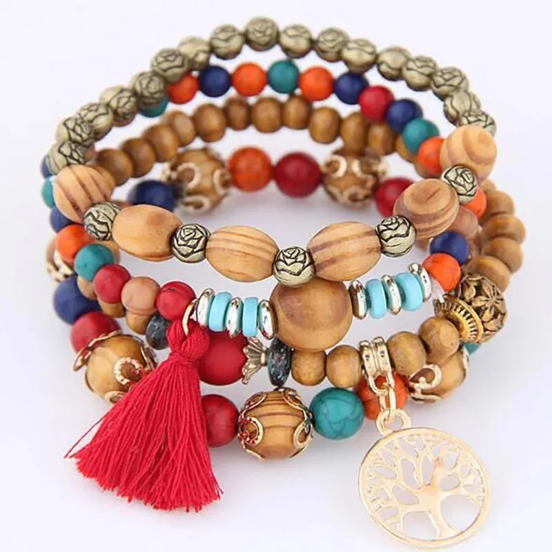 Elastic Multicolor Crystal Beads Bracelet Tassel Wing Letters