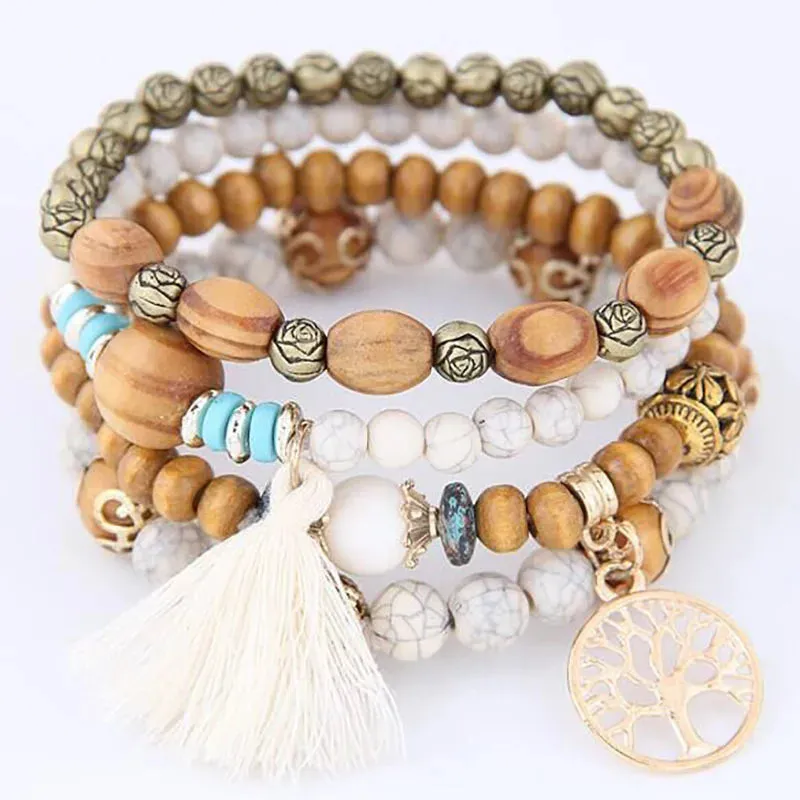 Elastic Multicolor Crystal Beads Bracelet Tassel Wing Letters