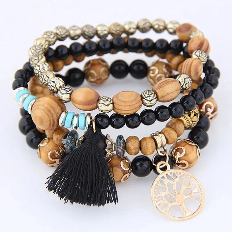 Elastic Multicolor Crystal Beads Bracelet Tassel Wing Letters