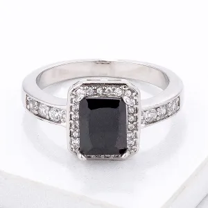 Elegant Black Emerald Cut CZ Ring
