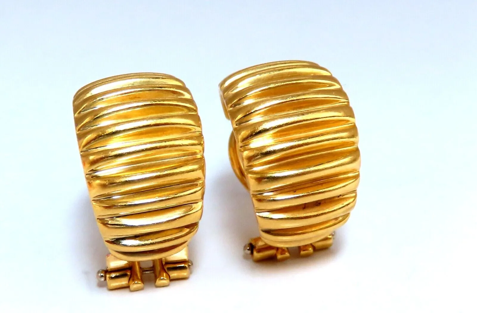 Embossed Vertical Row Semi Hoop Earrings 18kt Gold LJ