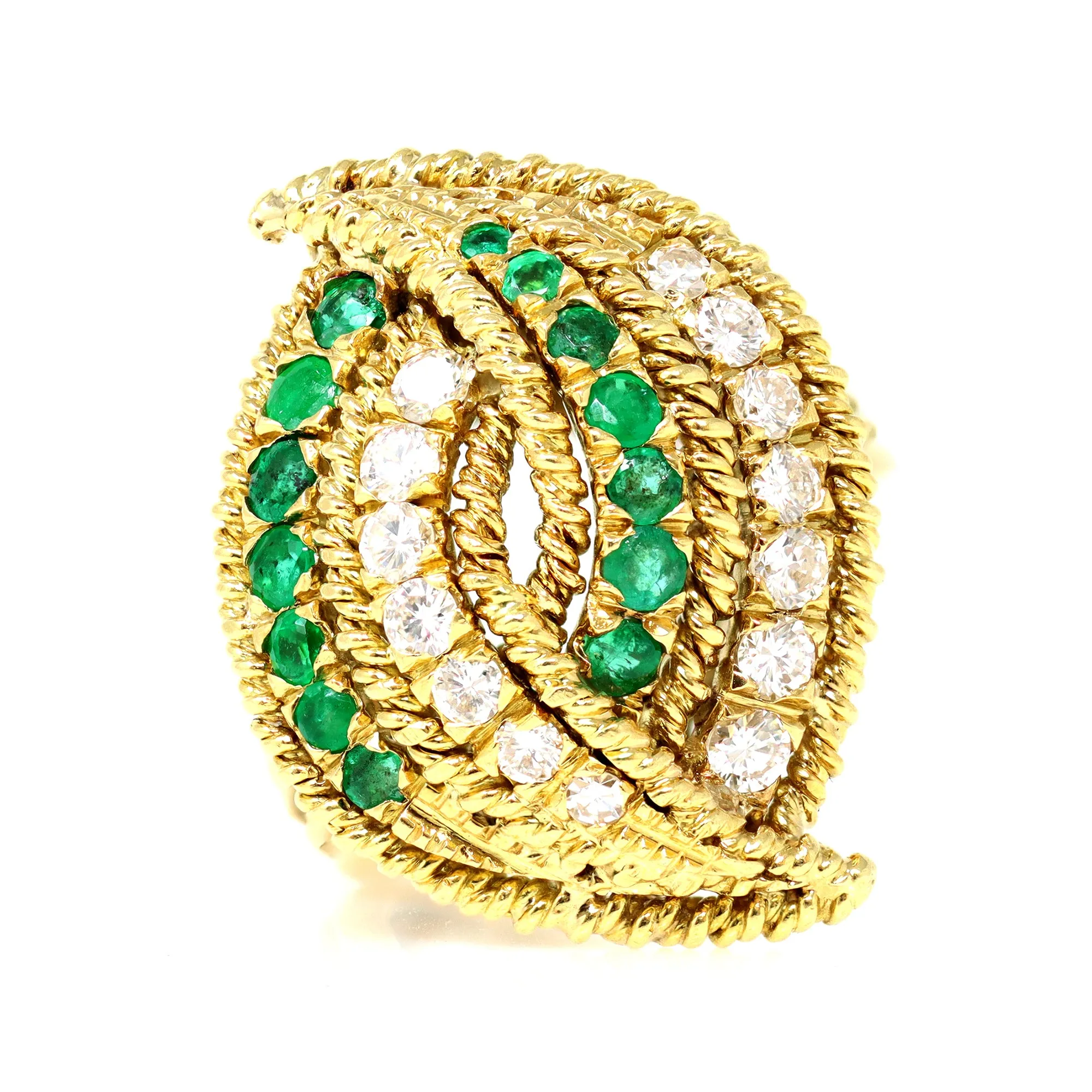 Emerald and Diamond Cocktail Ring Set in 18k Yellow Gold