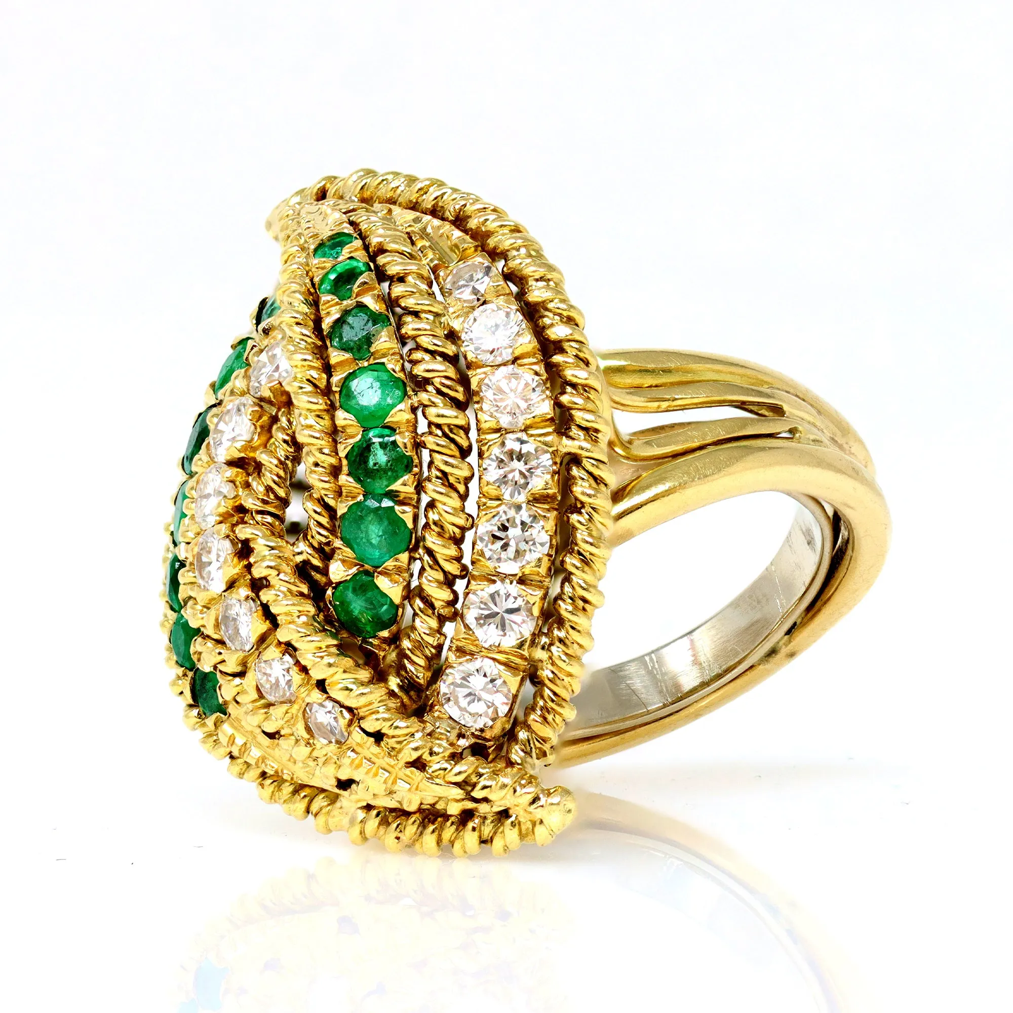Emerald and Diamond Cocktail Ring Set in 18k Yellow Gold