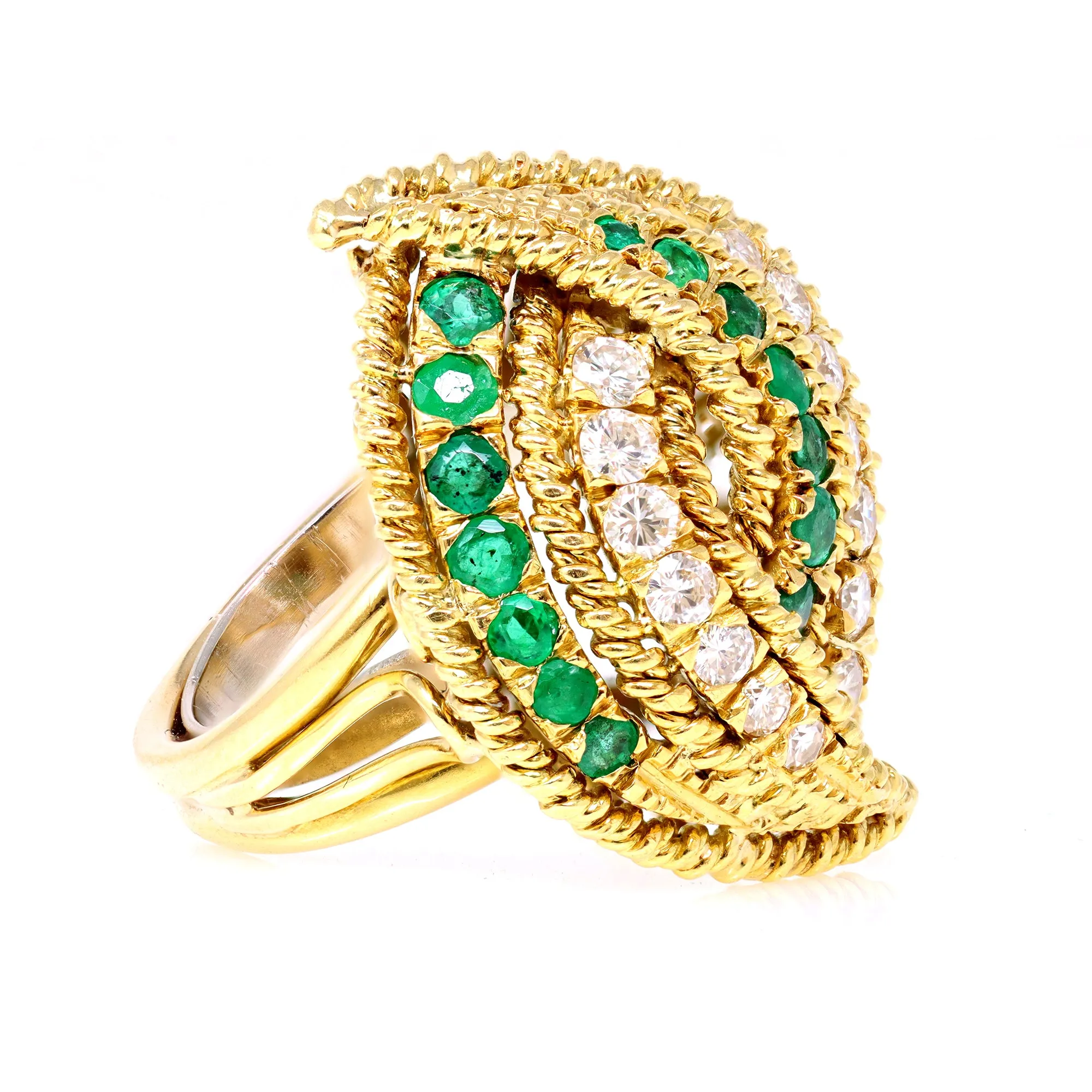 Emerald and Diamond Cocktail Ring Set in 18k Yellow Gold