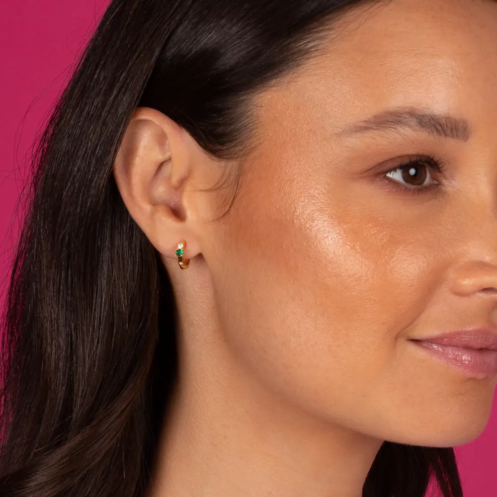 Emerald Green Double Solitaire Huggie Earring