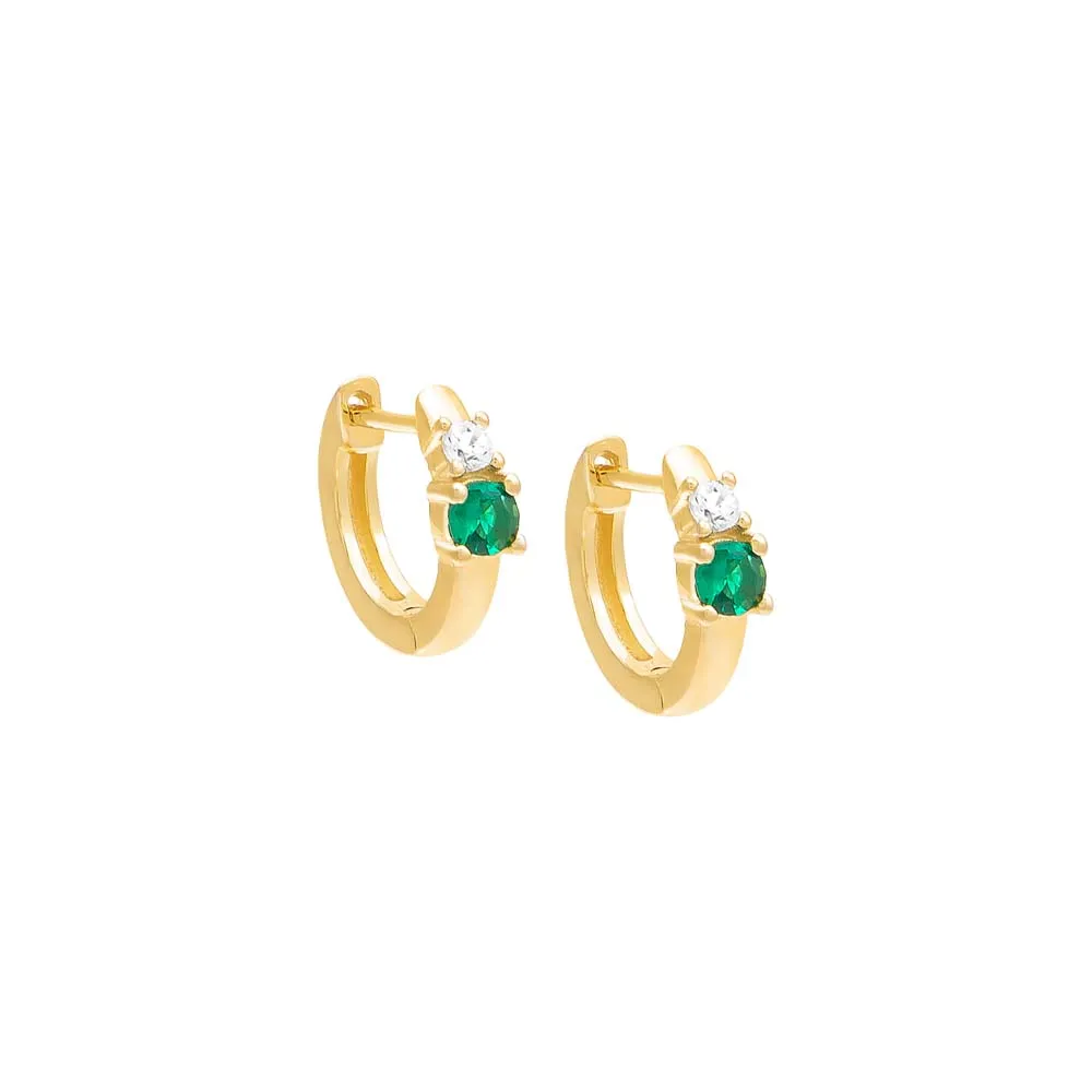 Emerald Green Double Solitaire Huggie Earring