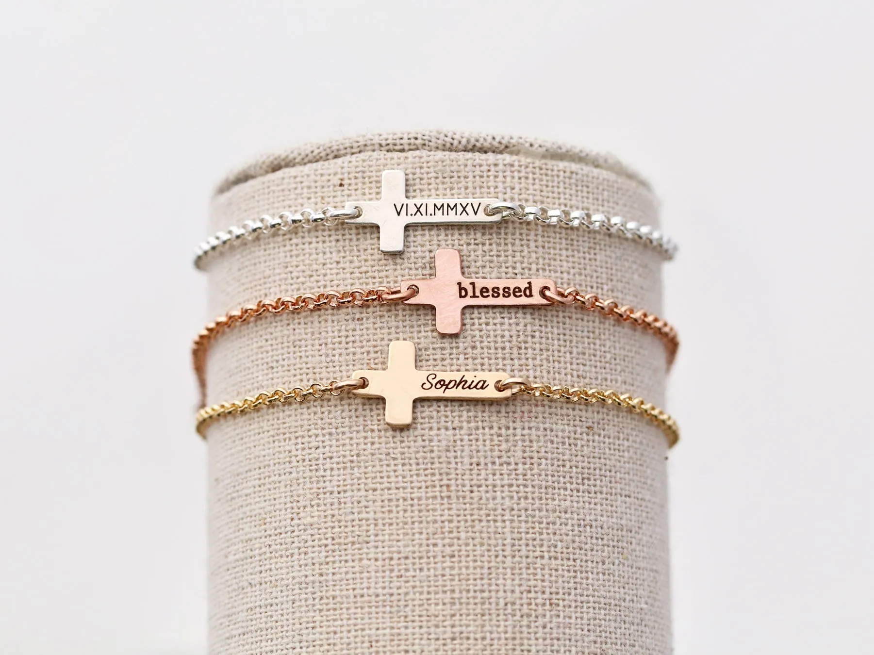 Engraved Cross Bracelet