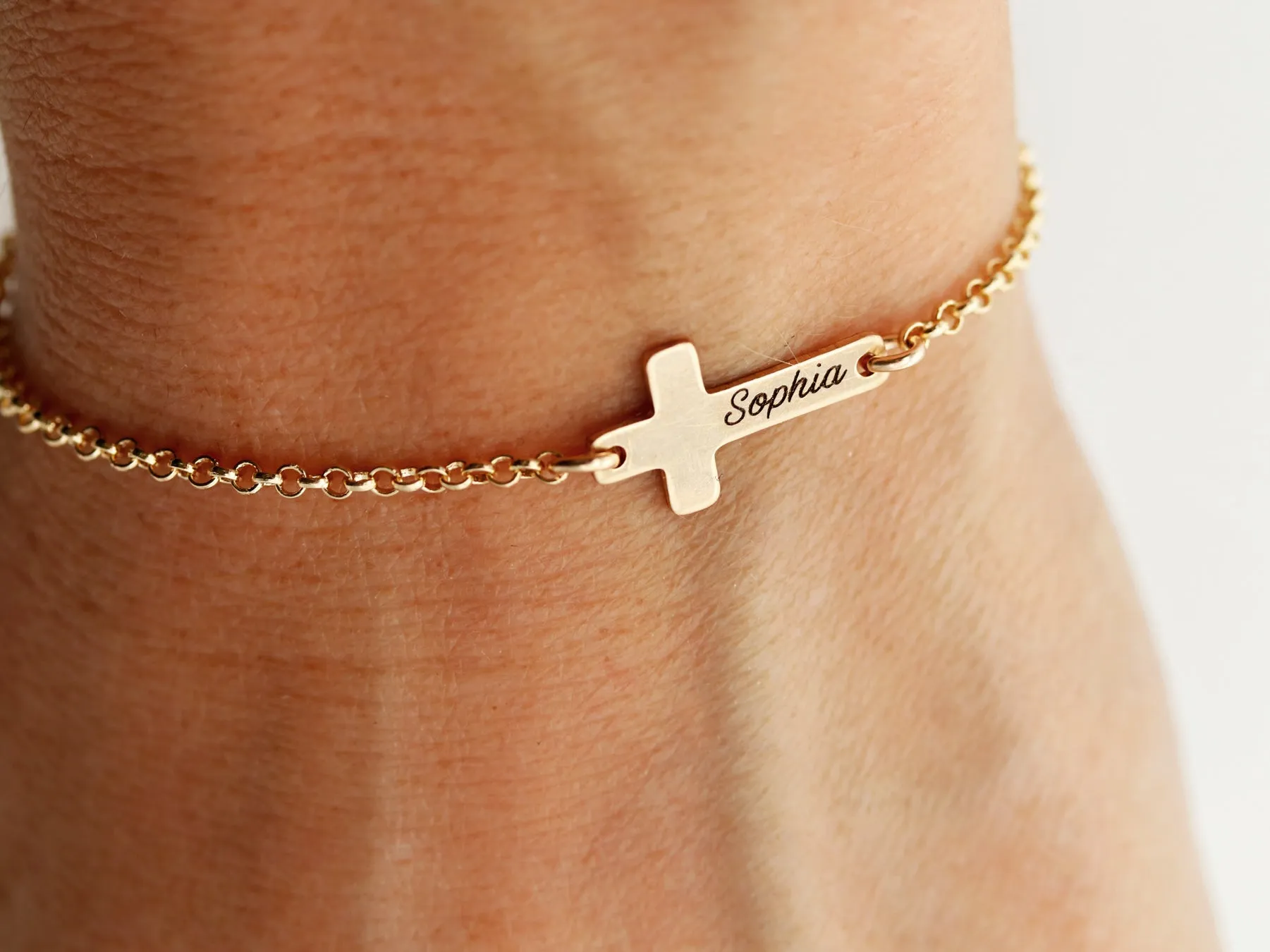 Engraved Cross Bracelet