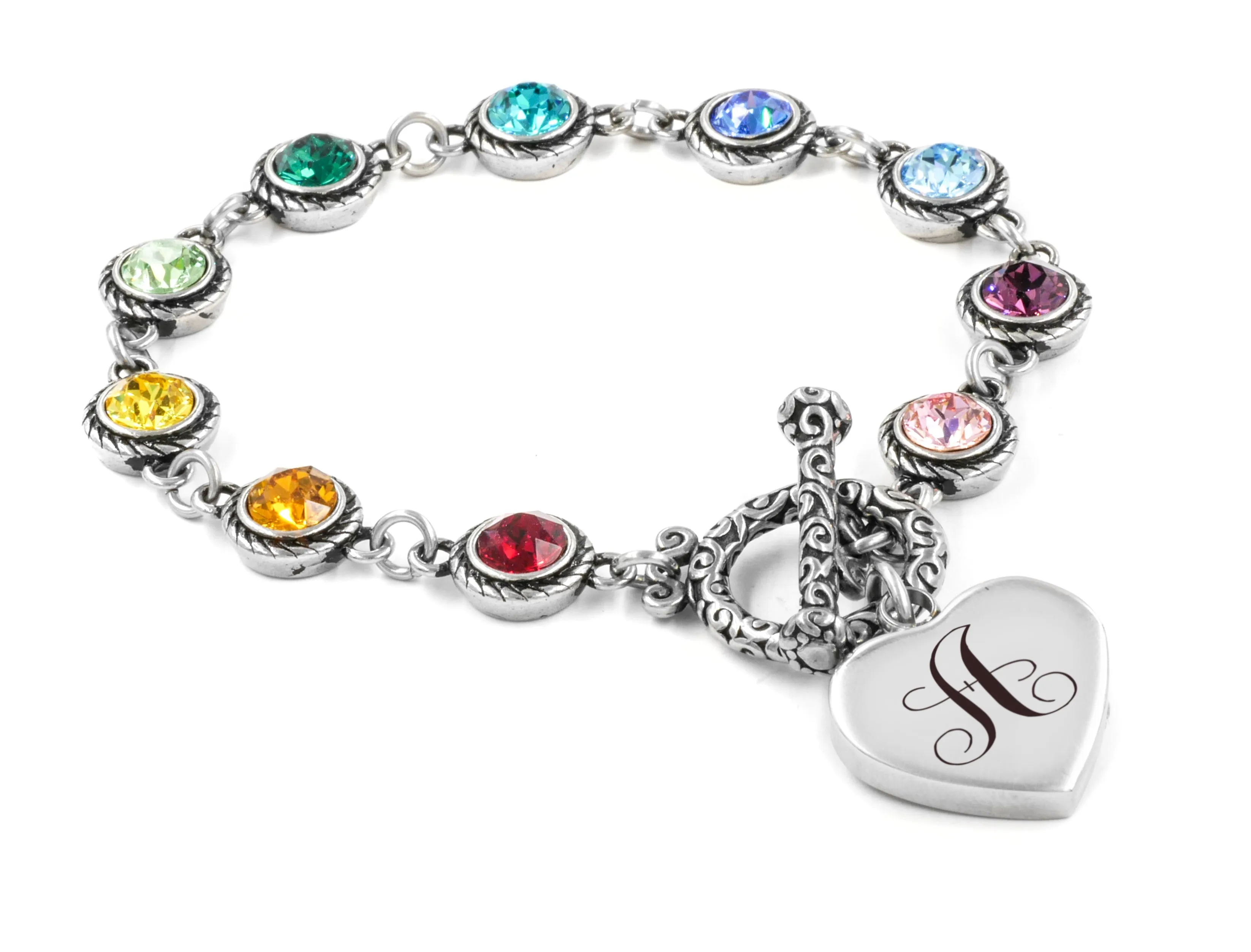 Engraved Rainbow Birthstone Bracelet, Monogram