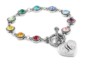 Engraved Rainbow Birthstone Bracelet, Monogram