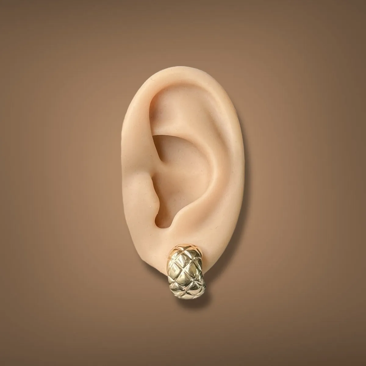 Estate 18K Y Gold Electroformed Quilted Earrings