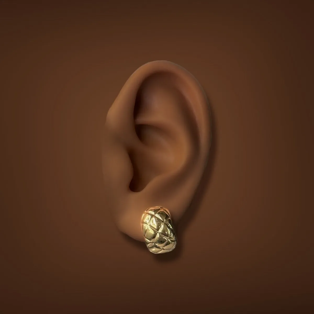 Estate 18K Y Gold Electroformed Quilted Earrings