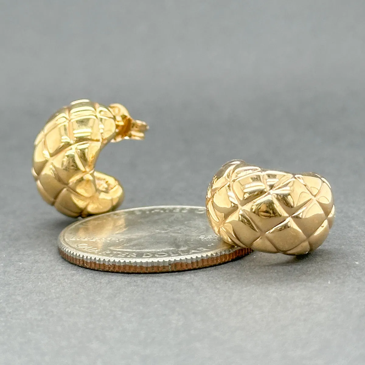 Estate 18K Y Gold Electroformed Quilted Earrings