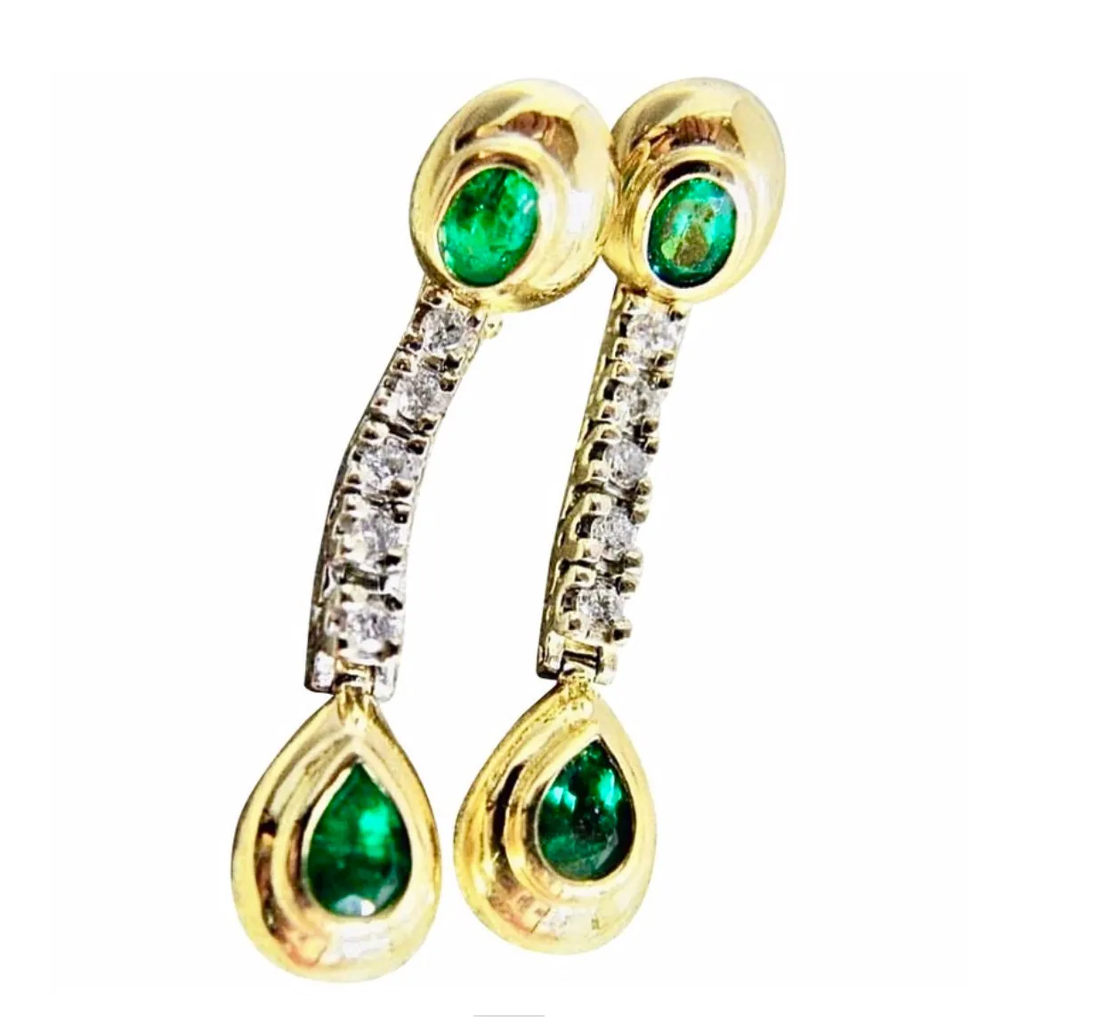 Estate Dangle Emerald Diamond Earrings Gold