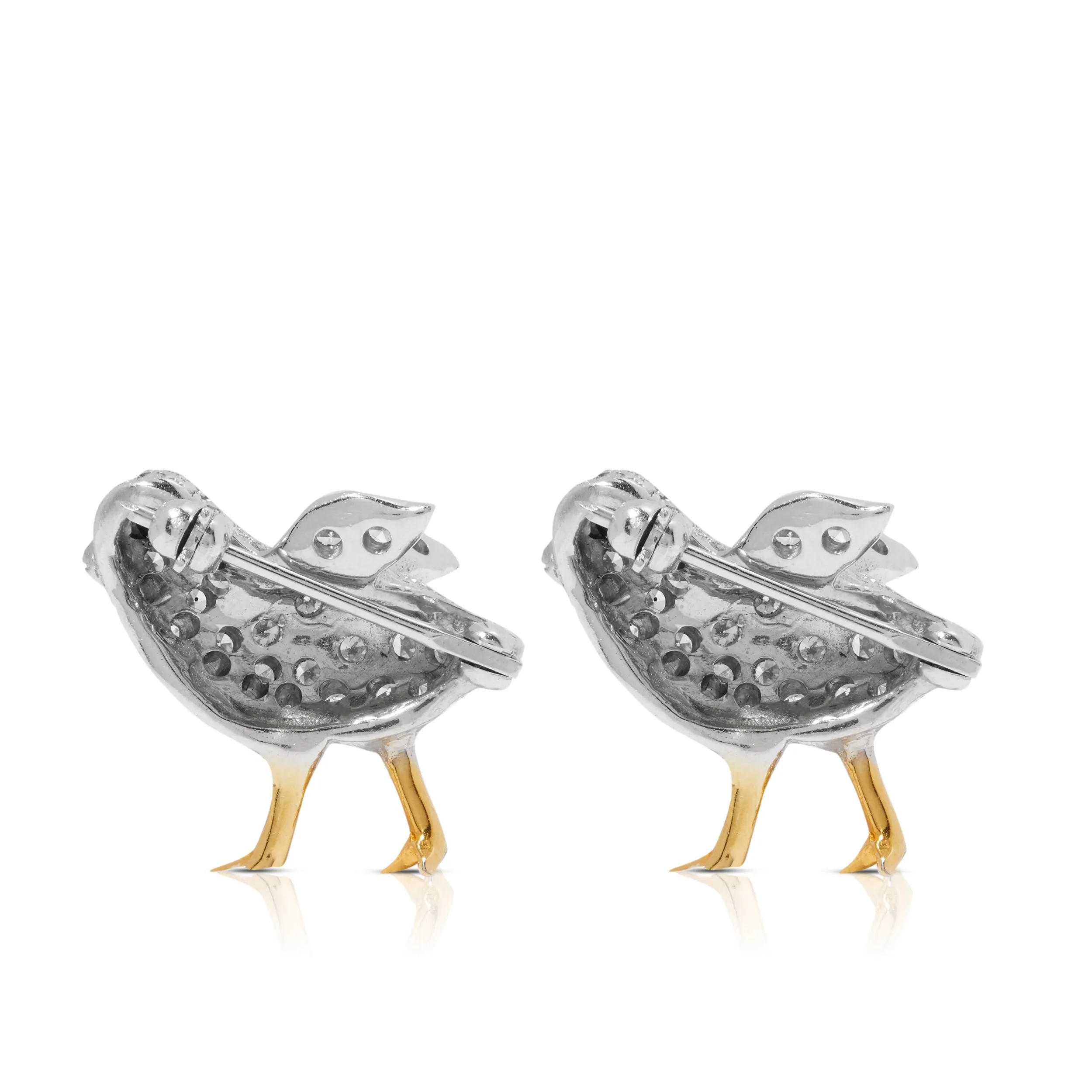 Estate Pavé Diamond Brooch Pair Of Animated Baby Chicks