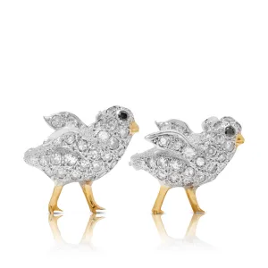 Estate Pavé Diamond Brooch Pair Of Animated Baby Chicks