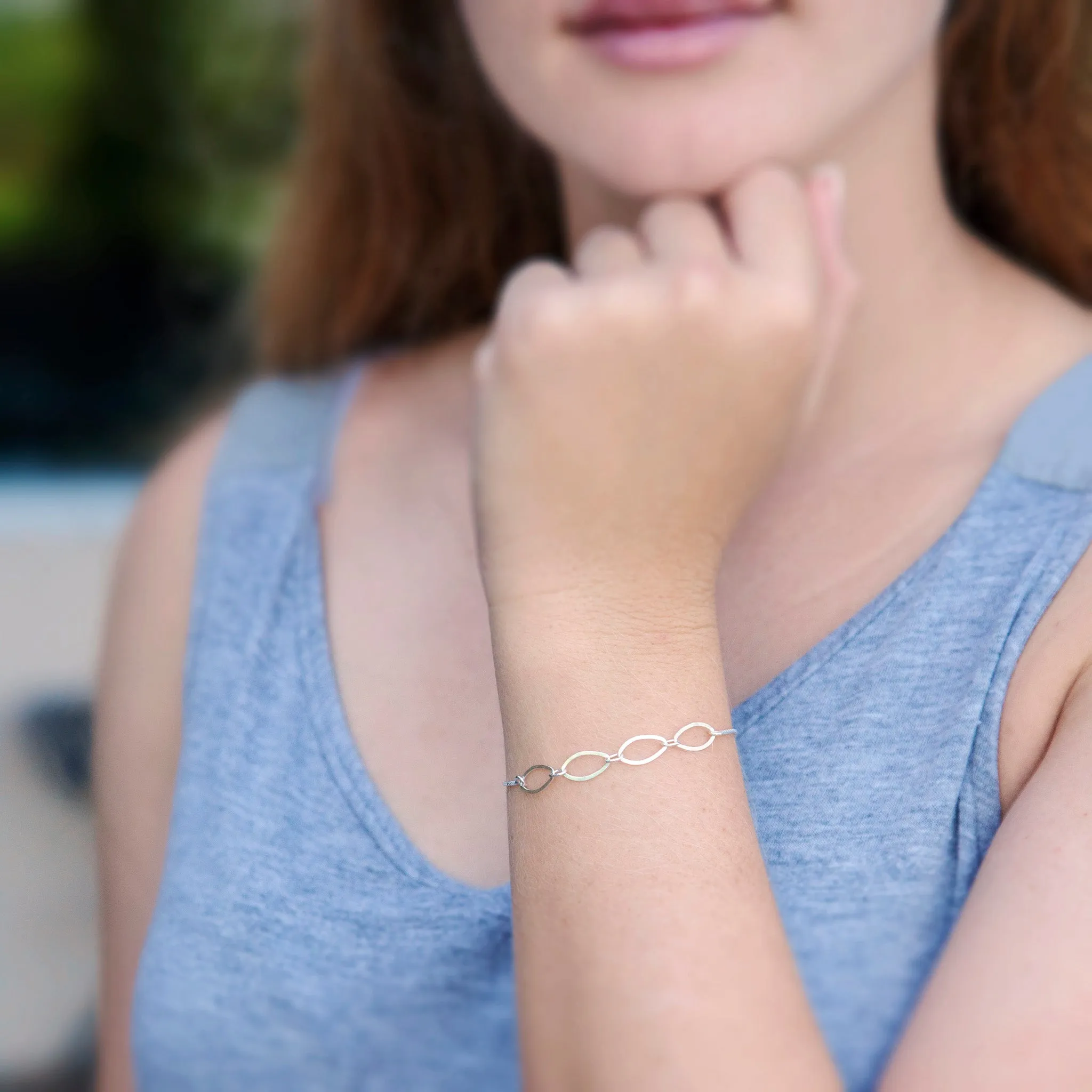 “Family of Four” Sterling Silver Bolo Bracelet on Personalized Jewelry Card