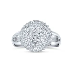 Fancy Cocktail Statement Ring with CZ Pave Disco Ball & Split Shank Band Silver