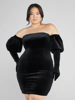 Fashion To Figure - Andra Off-The-Shoulder Velvet Dress with Gloves