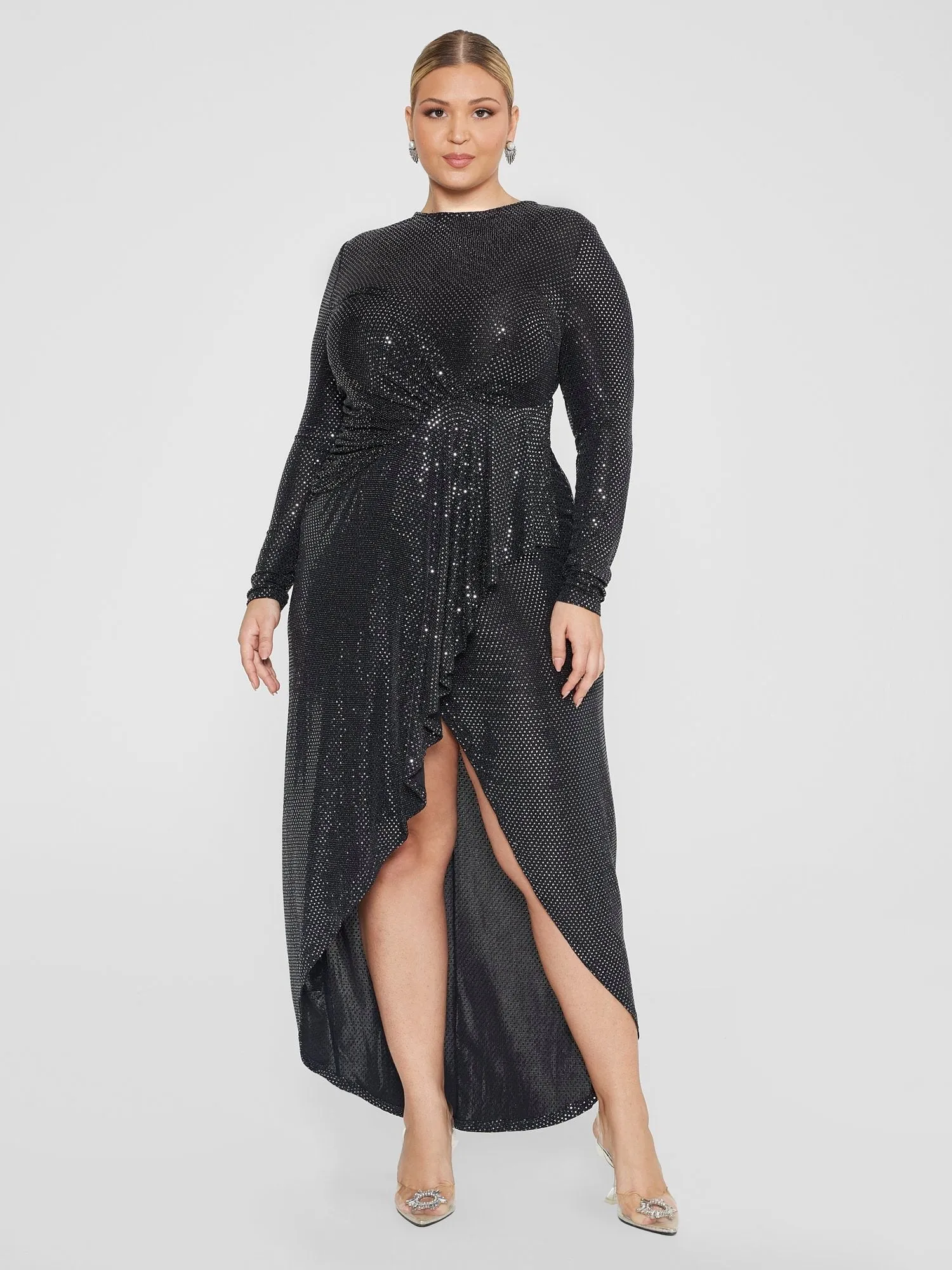 Fashion To Figure - Christine Shimmer Hi-Lo Ruched Dress