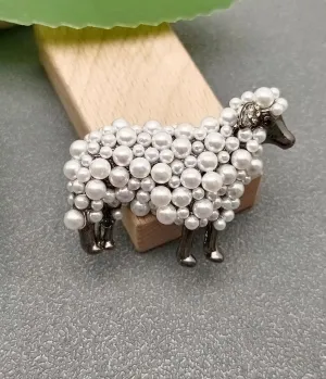 Faux Pearl Sheep Brooch